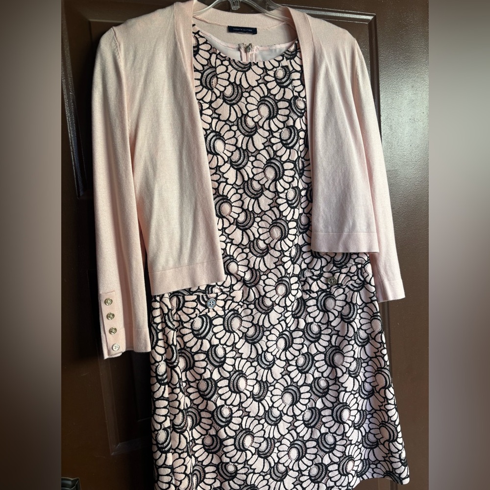 Pink and Black Floral Dress with Cardigan